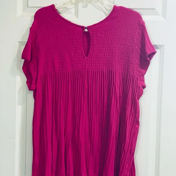 Time and Tru Pink Flutter Sleeve Blouse with Smocked Pleats - Picture 3 of 3